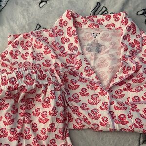 Roller Rabbit White Pajama Set with Pink Floral Print